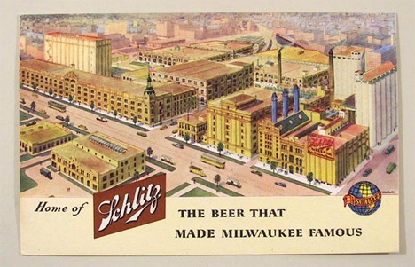 1948 Schlitz Beer Factory Scene Postcard Beer