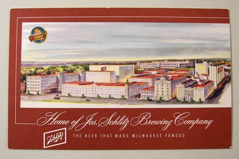 1949 Schlitz Beer Factory Scene Postcard Beer